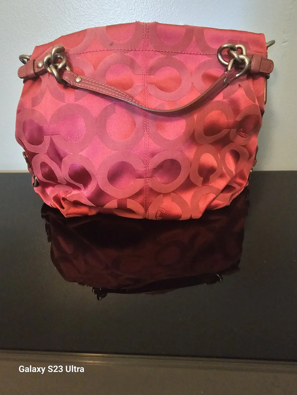 Coach burgundy 14147 Satin Signature Bag - Picture 2 of 4